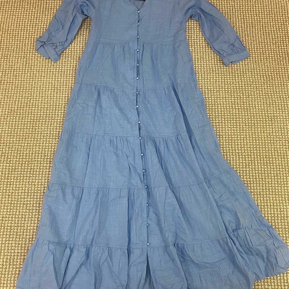 NWOT Light Blue Tiered Button-Front Maxi Dress